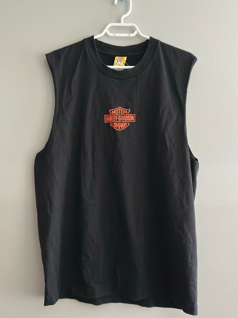 Big Dogs Black Tee with Yellow Tag and Red Logo